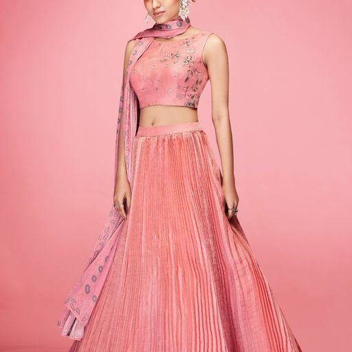 Designer Peach Color Lehenga Choli With Crush ,  Thread And Hand  Work    Wedding Party Wear Lehenga Choli With Dupatta