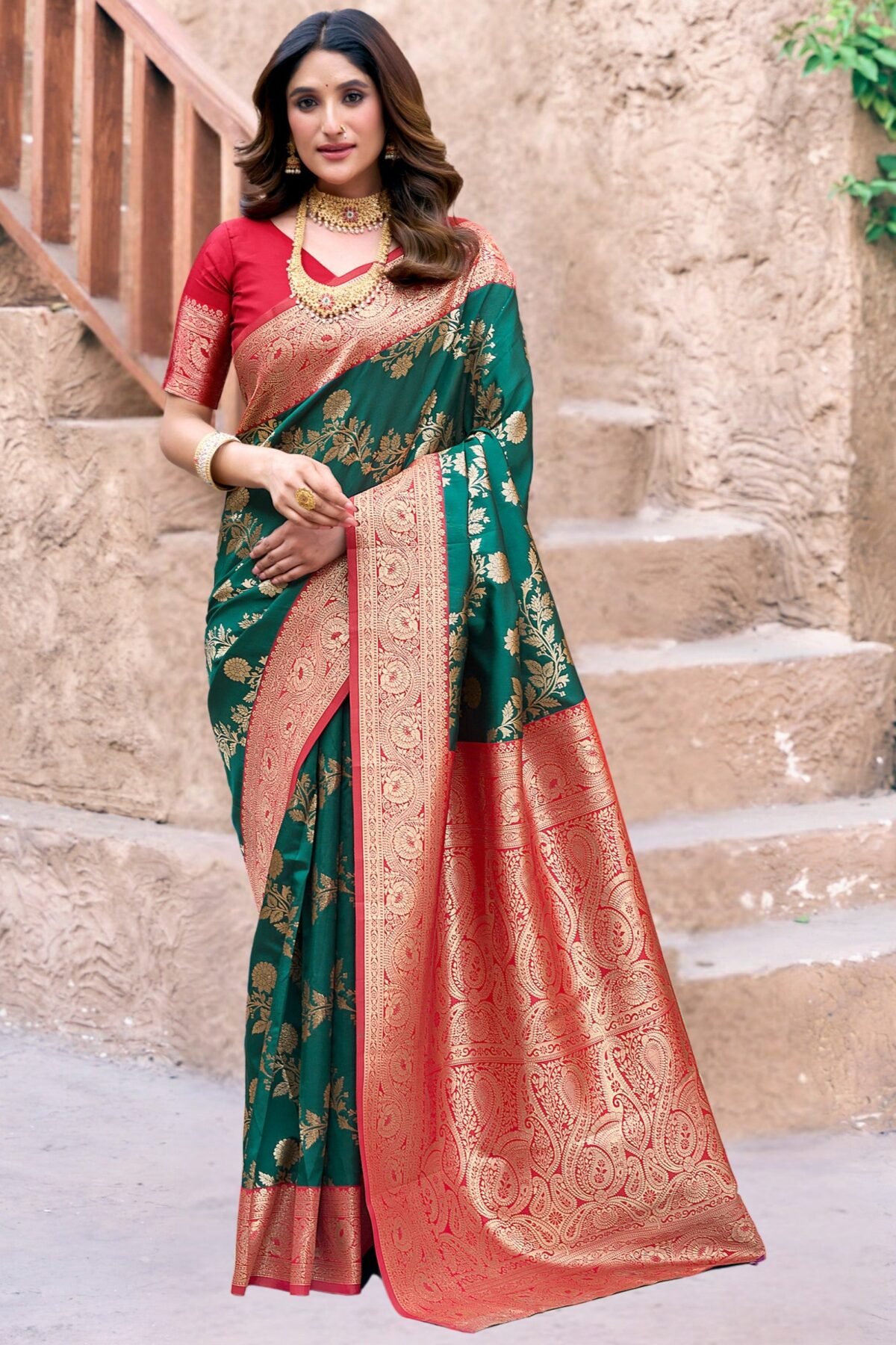 Teal Green Premium Banarasi Silk Wedding Saree