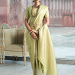 Tea Green Banarasi Silk Wedding Saree With Blouse Piece