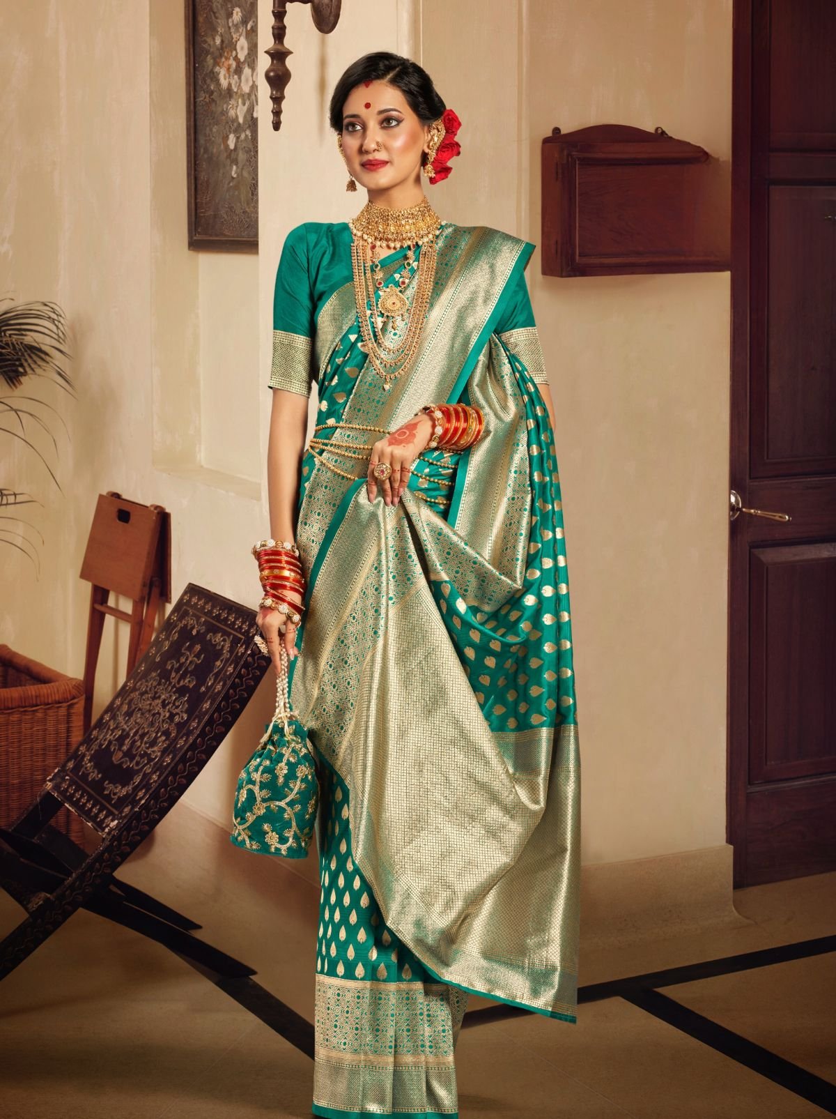 Jungle Green Premium Banarasi Designer Saree