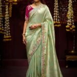 Pastel Green Designer Banarasi Kanjivaram Silk Saree for Wedding