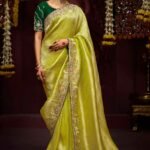 Apple Green Designer Banarasi Kanjivaram Silk Saree for Wedding