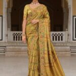 Lime Green Designer Premium Silk Saree With Hand-Embroidery