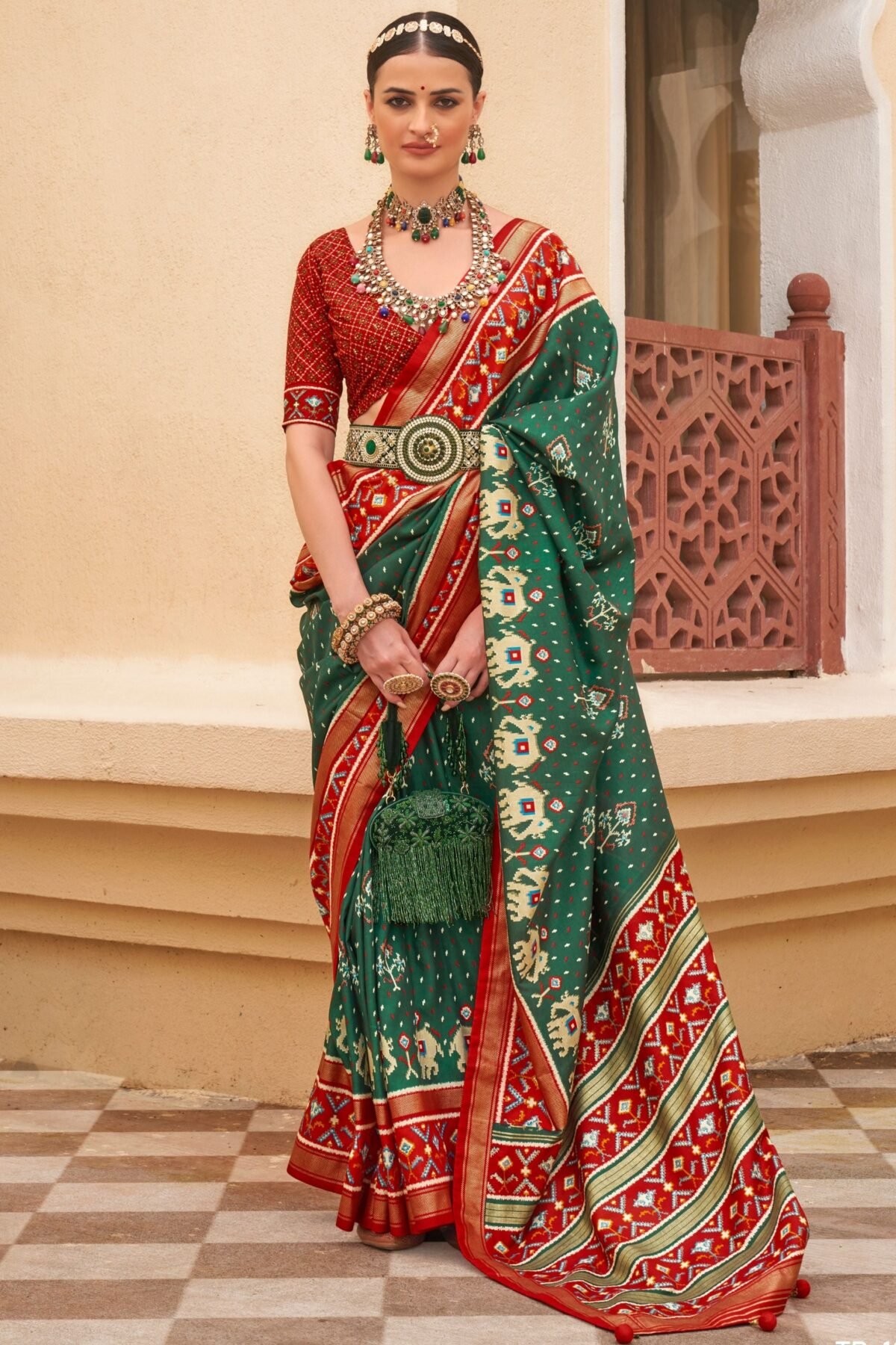 Forest Green Silk Blended Saree