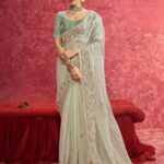 Tea Green Designer Fancy Sequin Saree With Tassels