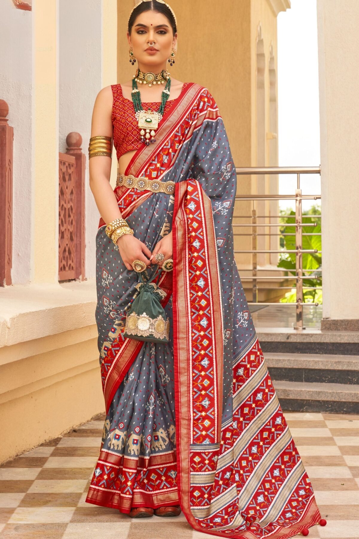 Lava Grey Silk Blended Saree