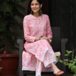 Peach Cotton Handblock Kurta Set