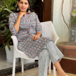 Cloud Grey Cotton Handblock Kurta Set