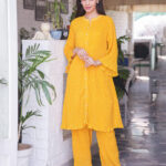 Mustard Polka Dot Pleated Georgette Co-Ord Set