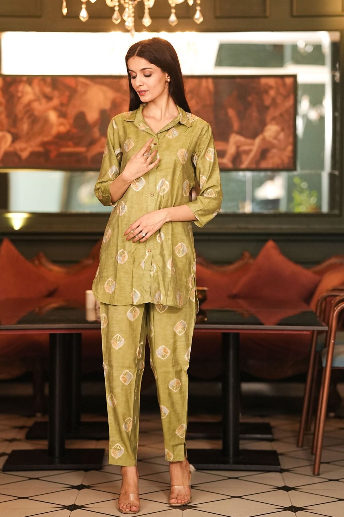 Olive Muslin Co-Ord Set