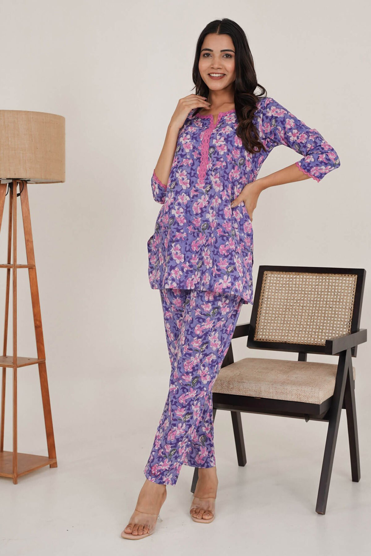Purple Cotton Handblock Co-Ord Set