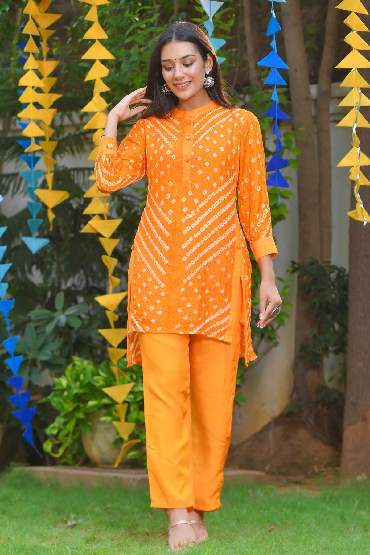 Sunset Orange Bandhej Pant Set