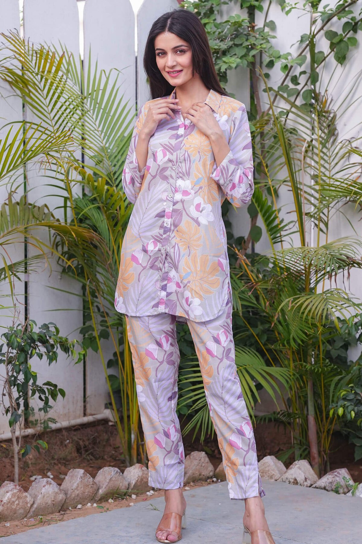Pink Purple Spring Muslin Co-Ord Set