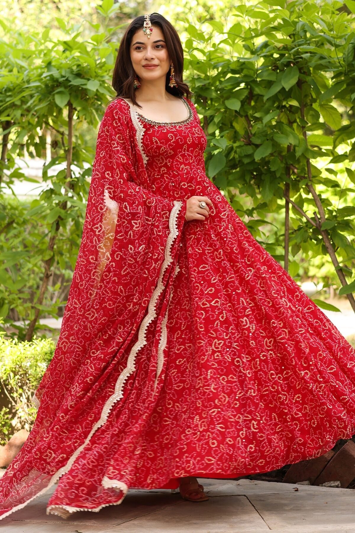 BHANDHEJ BAAGH Red Anarkali