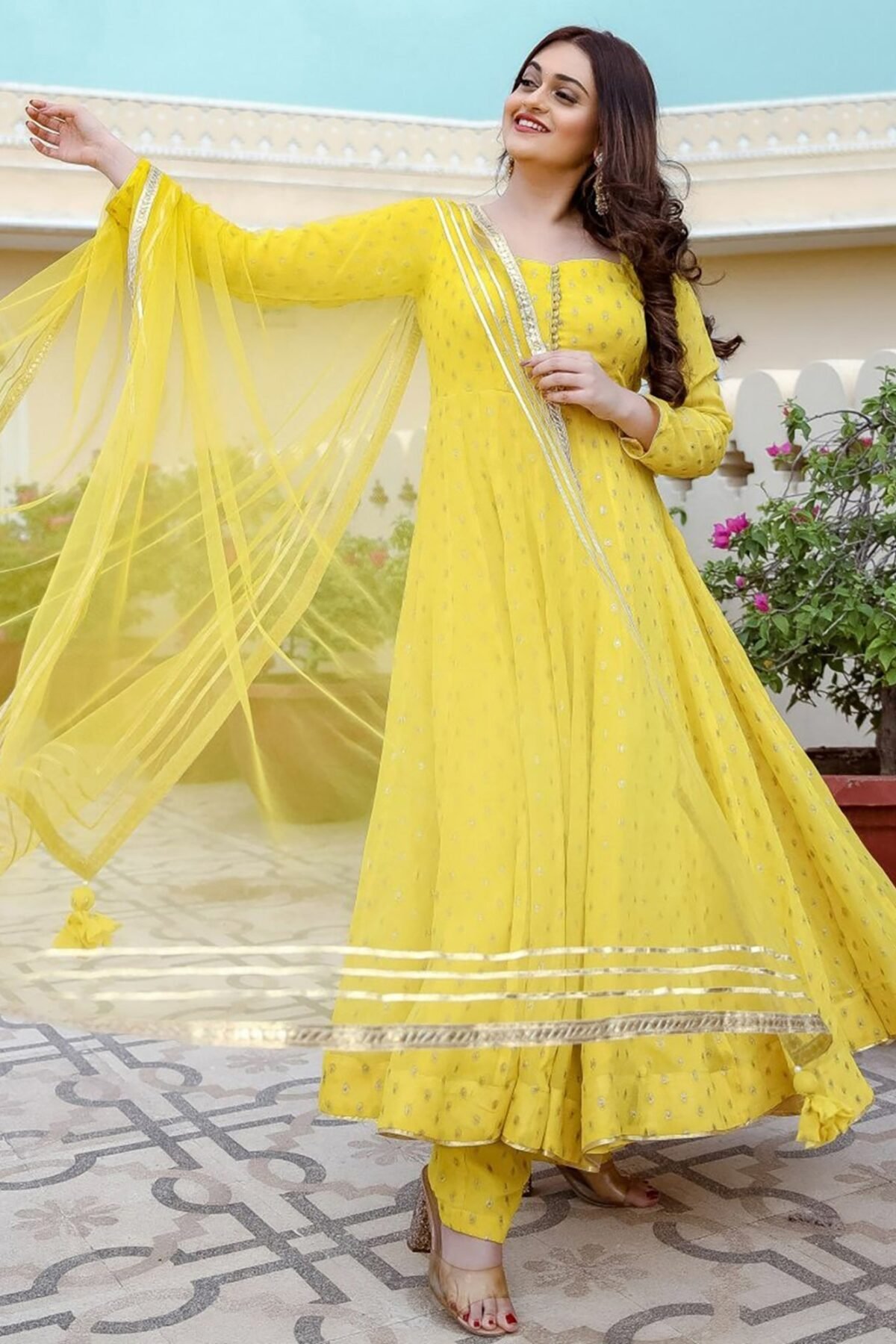 Yellow Georgette Anarkali Set