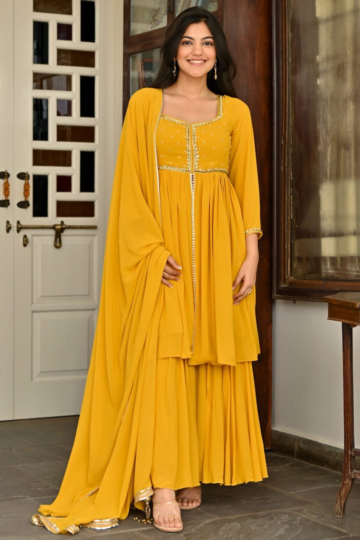 Yellow Handwork Sharara Set
