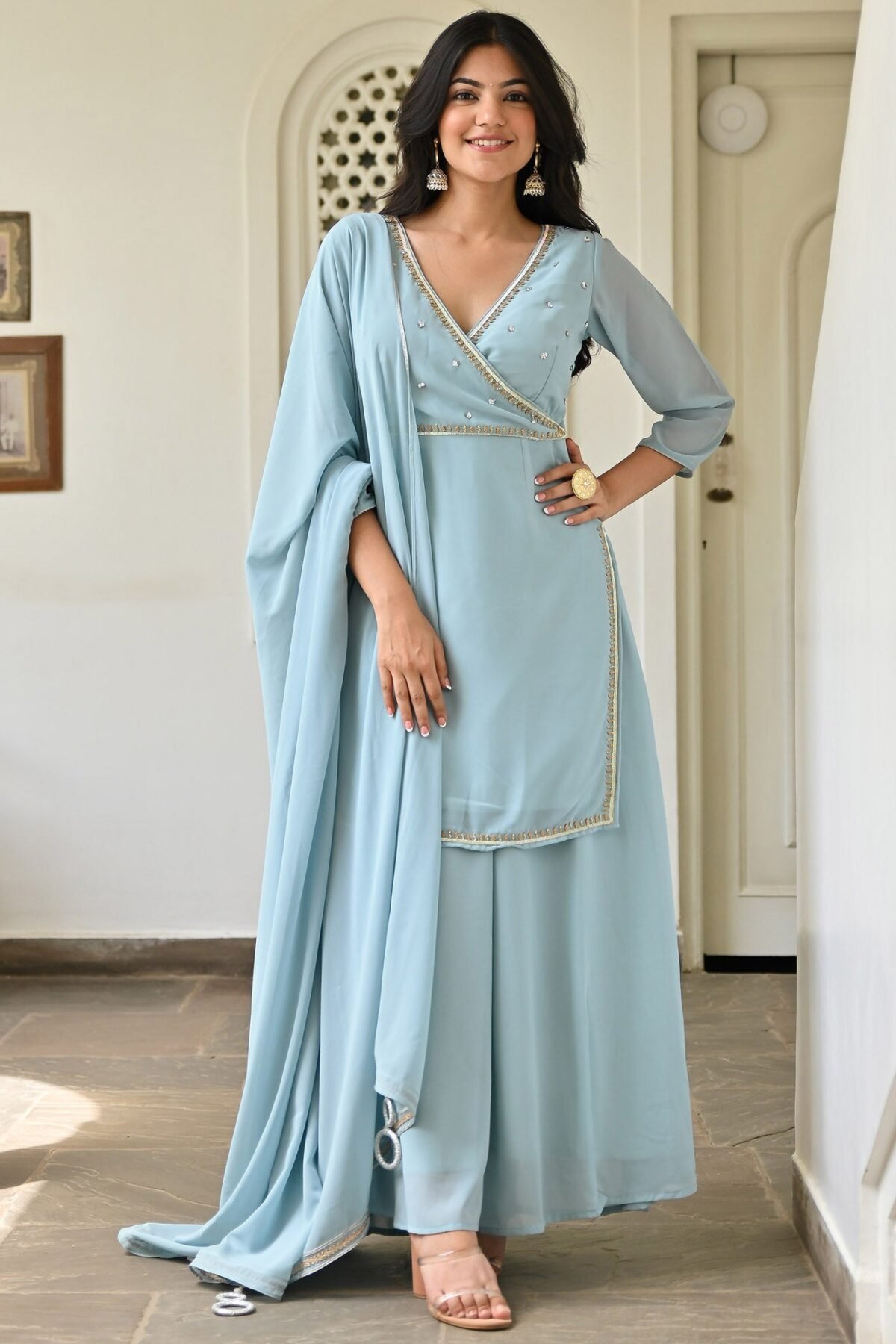 Blue Handwork Sharara Set