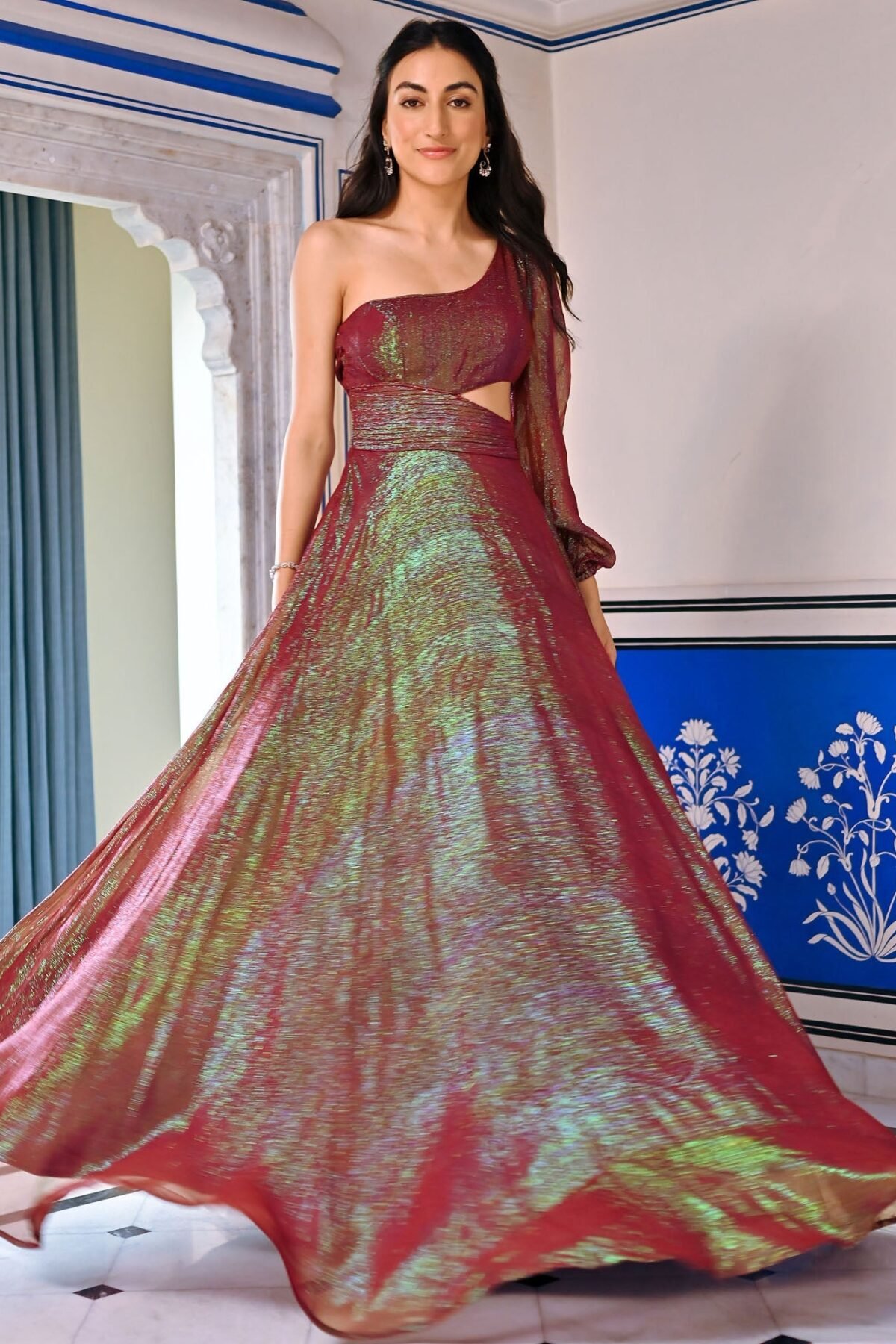 Maroon Lurex Gawn Dress