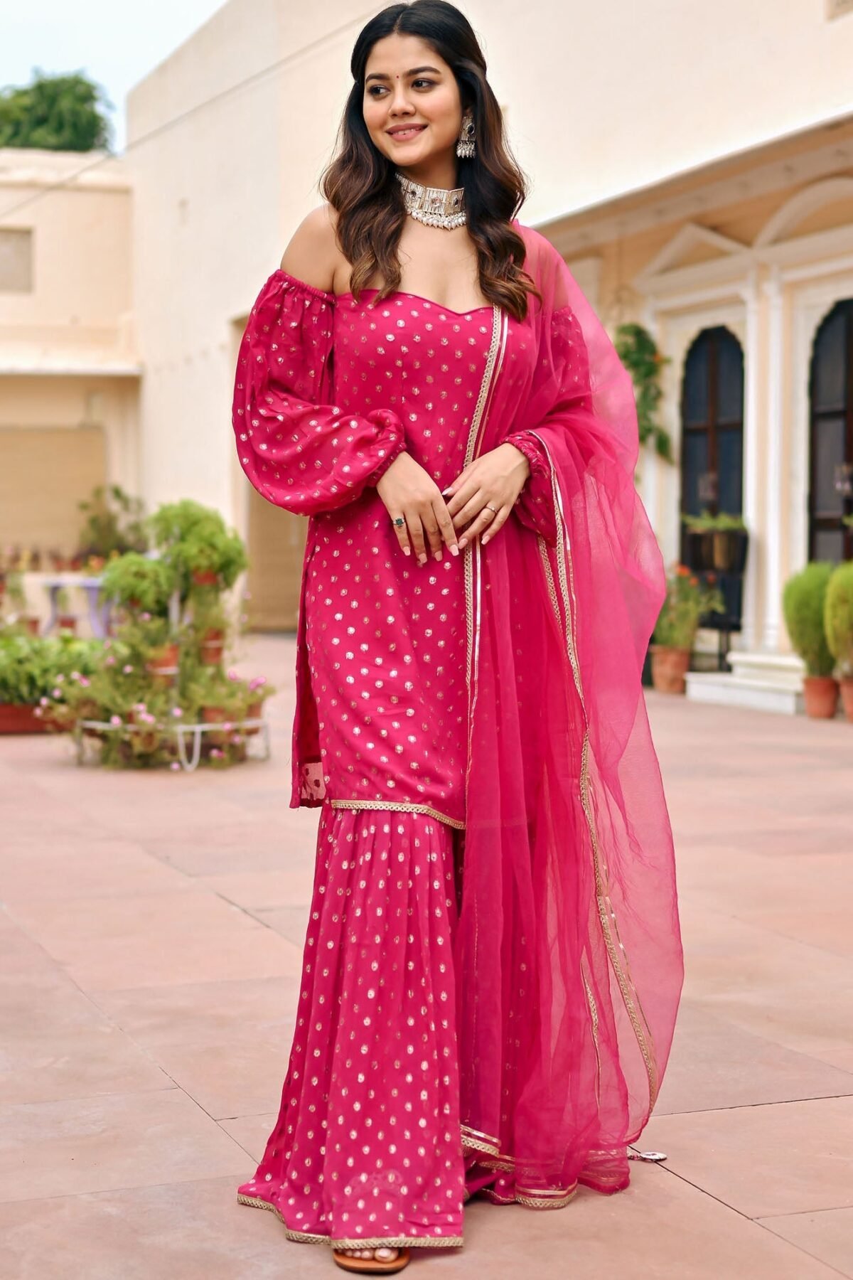 Pink Georgette Sharara Set