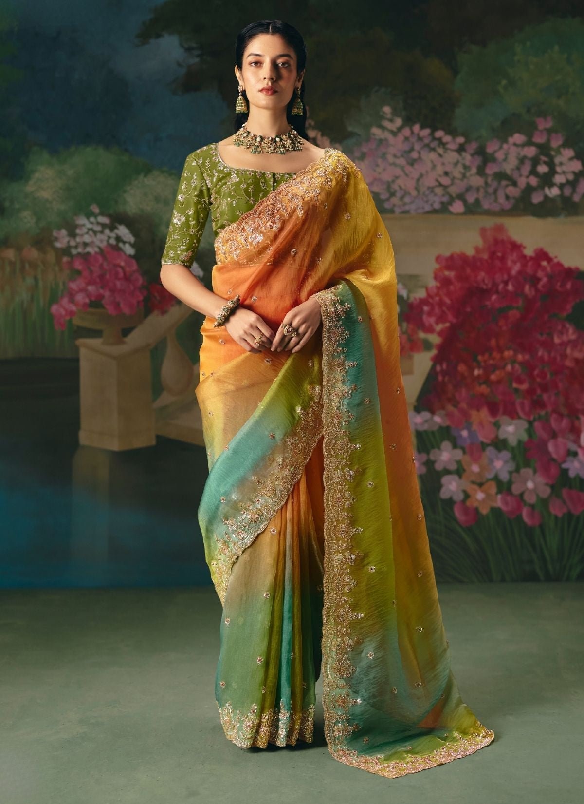 Multicolor Wedding & Party Fancy Saree With Premium Blouse Piece