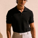Nerano Slim Knit Polo in Black