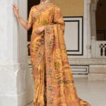 Honey Orange Designer Premium Silk Saree With Heavy Work