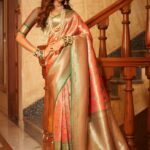 Peach Orange Premium Banarasi Designer Saree