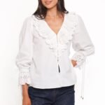 Aelwen Ruffle Blouse - White Embroidery
