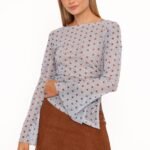 Annora Asymmetrical Mesh Top - Blue Dot