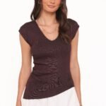Tori Side Cinch Knitted Top - Chocolate Brown