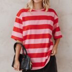 Zestora Tee - Red Pink Stripe