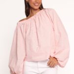 Zion Off Shoulder Long Sleeve Top - Pale Pink