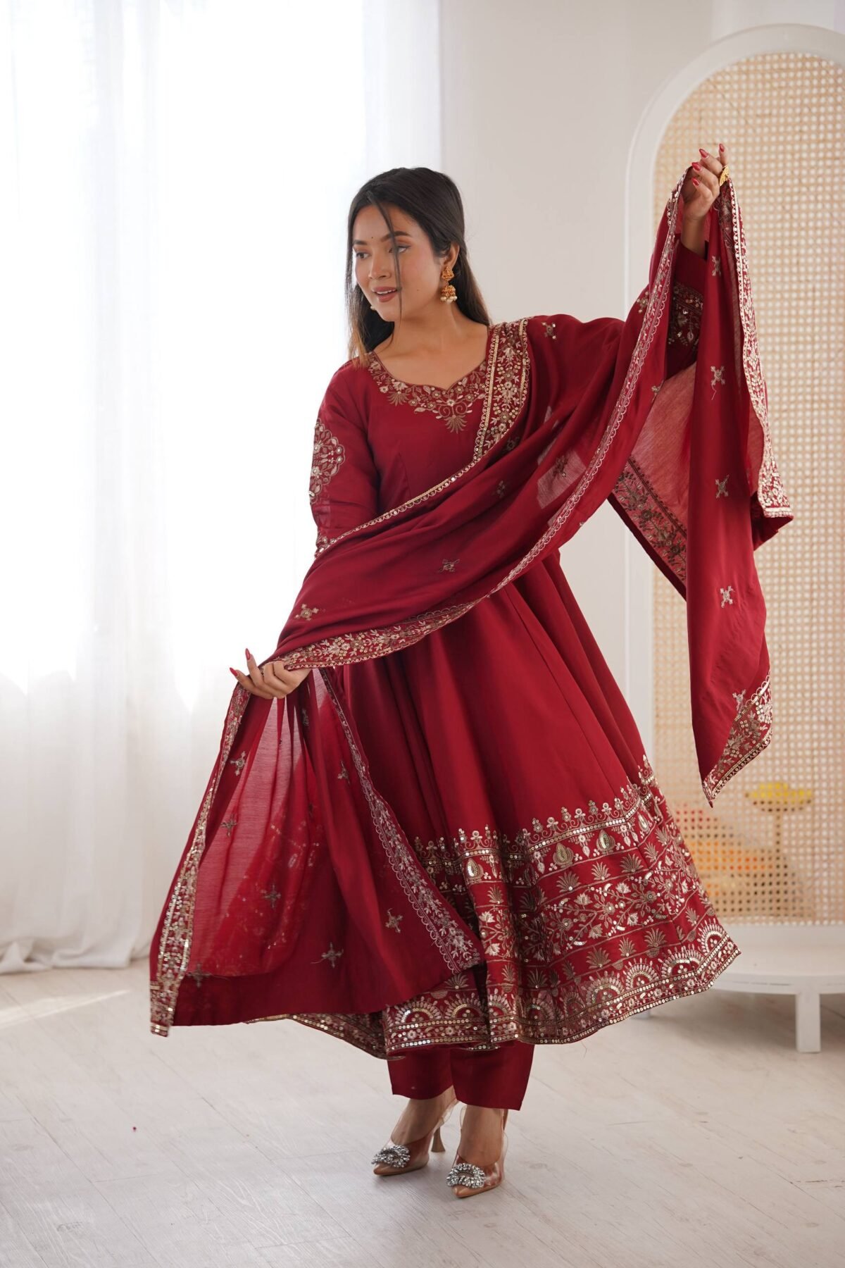 Roman Silk Embroidered Anarkali Set with 3.75m Flair