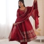 Roman Silk Embroidered Anarkali Set with 3.75m Flair