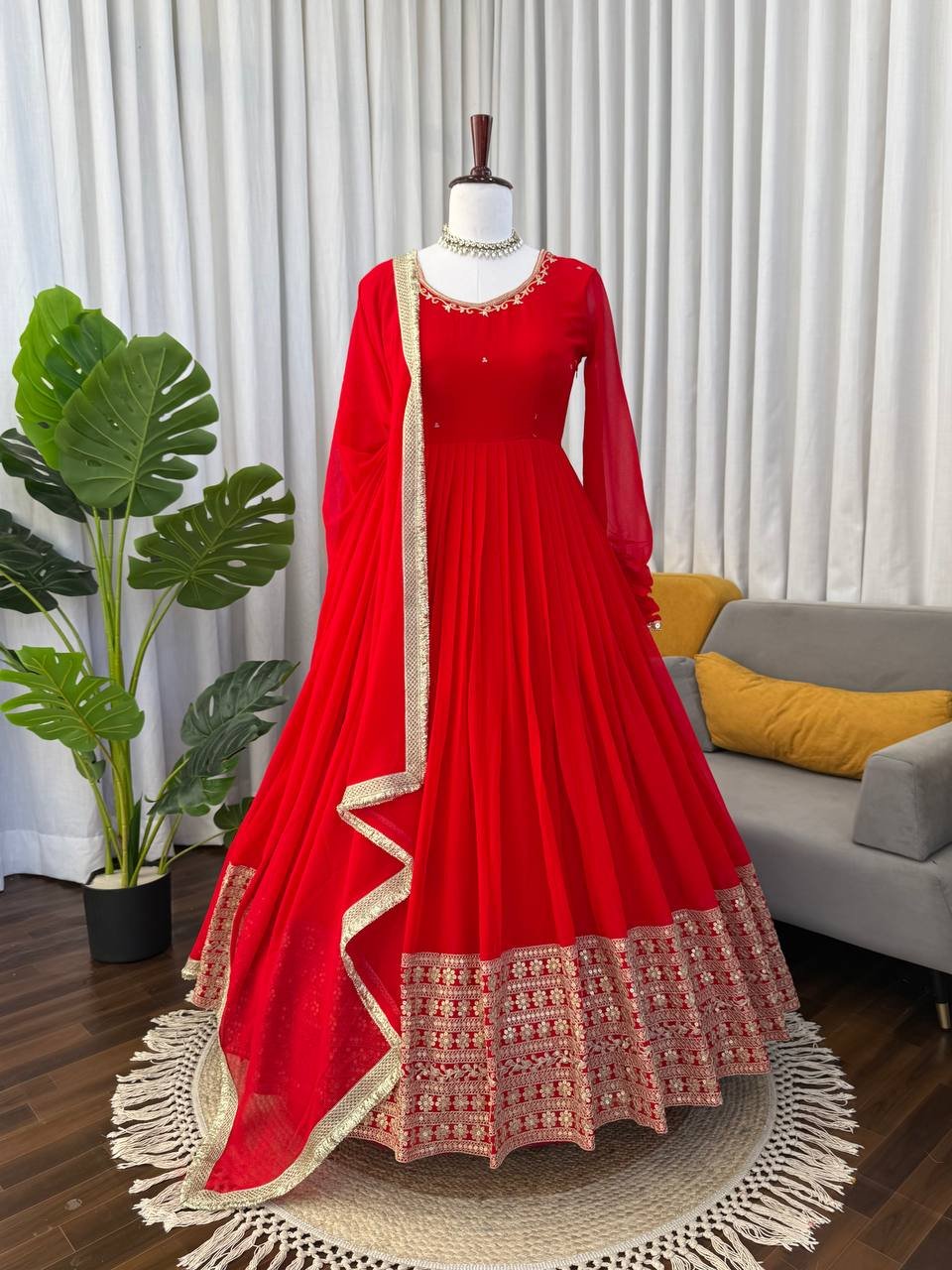 Red Georgette Anarkali Set