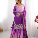 Chinon Silk Embroidered Plazo Suit Set with Coding Dori Work
