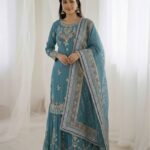 Faux Georgette Sharara Suit with Sequence Embroidery