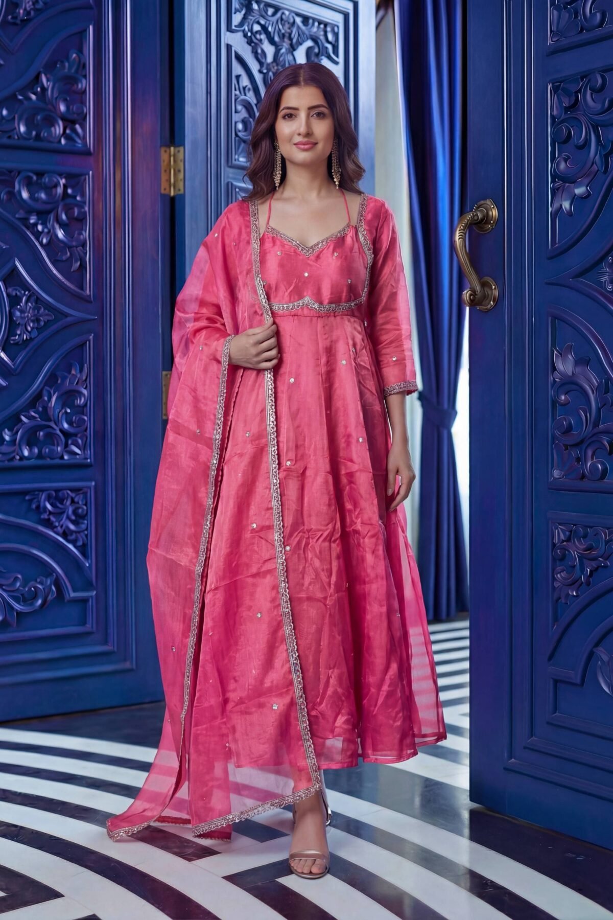 Fandy Silk Embroidered Anarkali Set with 3.5m Flair