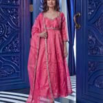 Fandy Silk Embroidered Anarkali Set with 3.5m Flair