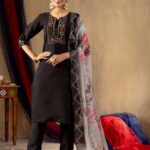 Roman Silk Embroidery Straight Kurti Pant Dupatta Set