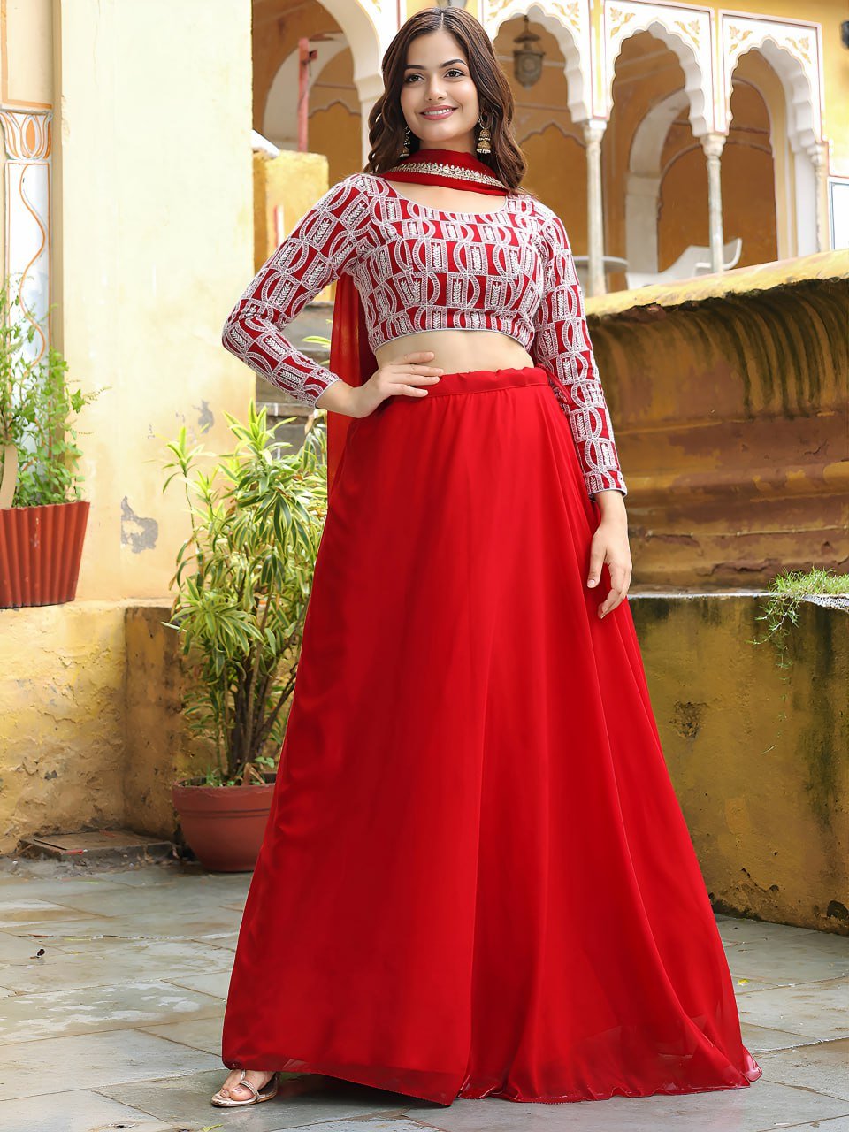 Elegant Red Festive Lehenga Set