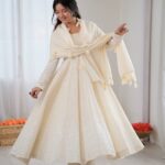 White Pure Kora Cotton Anarkali Suit with Schiffli Work