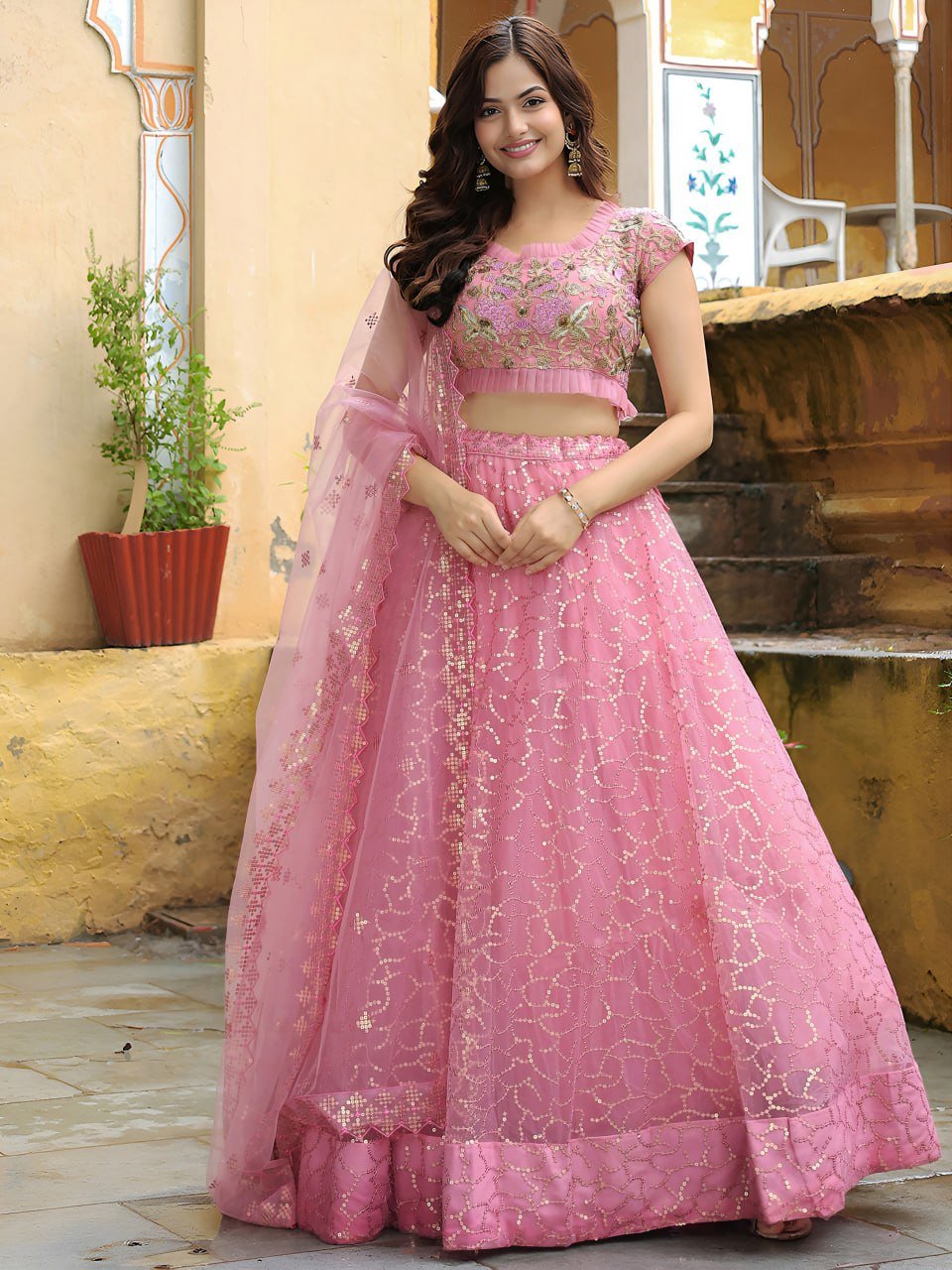 Pink Embroidered Elegance Lehenga Set