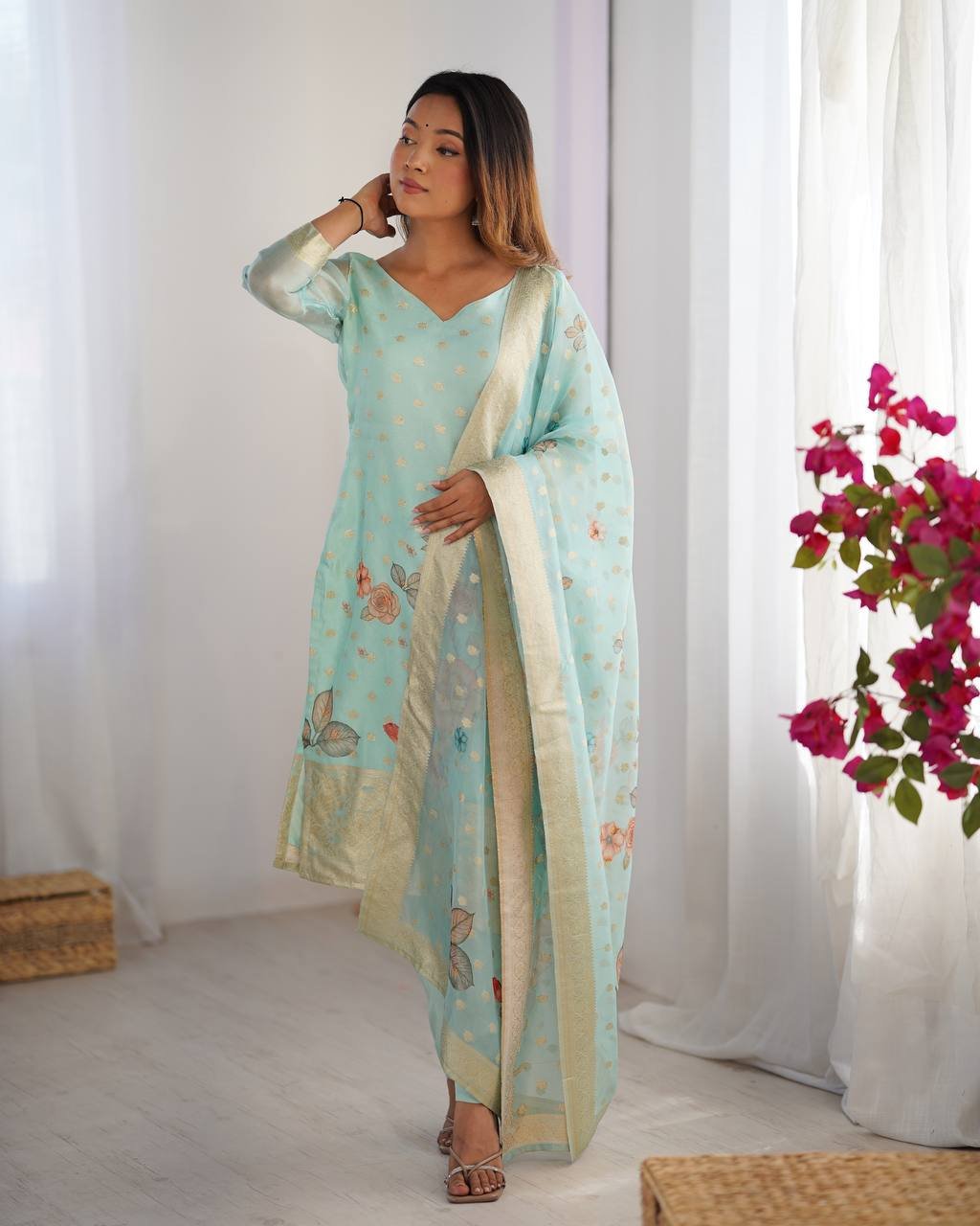 Chanderi Silk Co-Ord Set with Jacquard Work & Digital Print