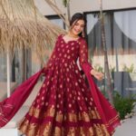 Maroon Jacquard Weaving Anarkali Set