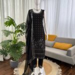 Black Faux Georgette 3-Piece Set with Real Mirror and Sequin Work