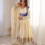 Off White Chinon Silk Anarkali Suit with Koti & Dupatta
