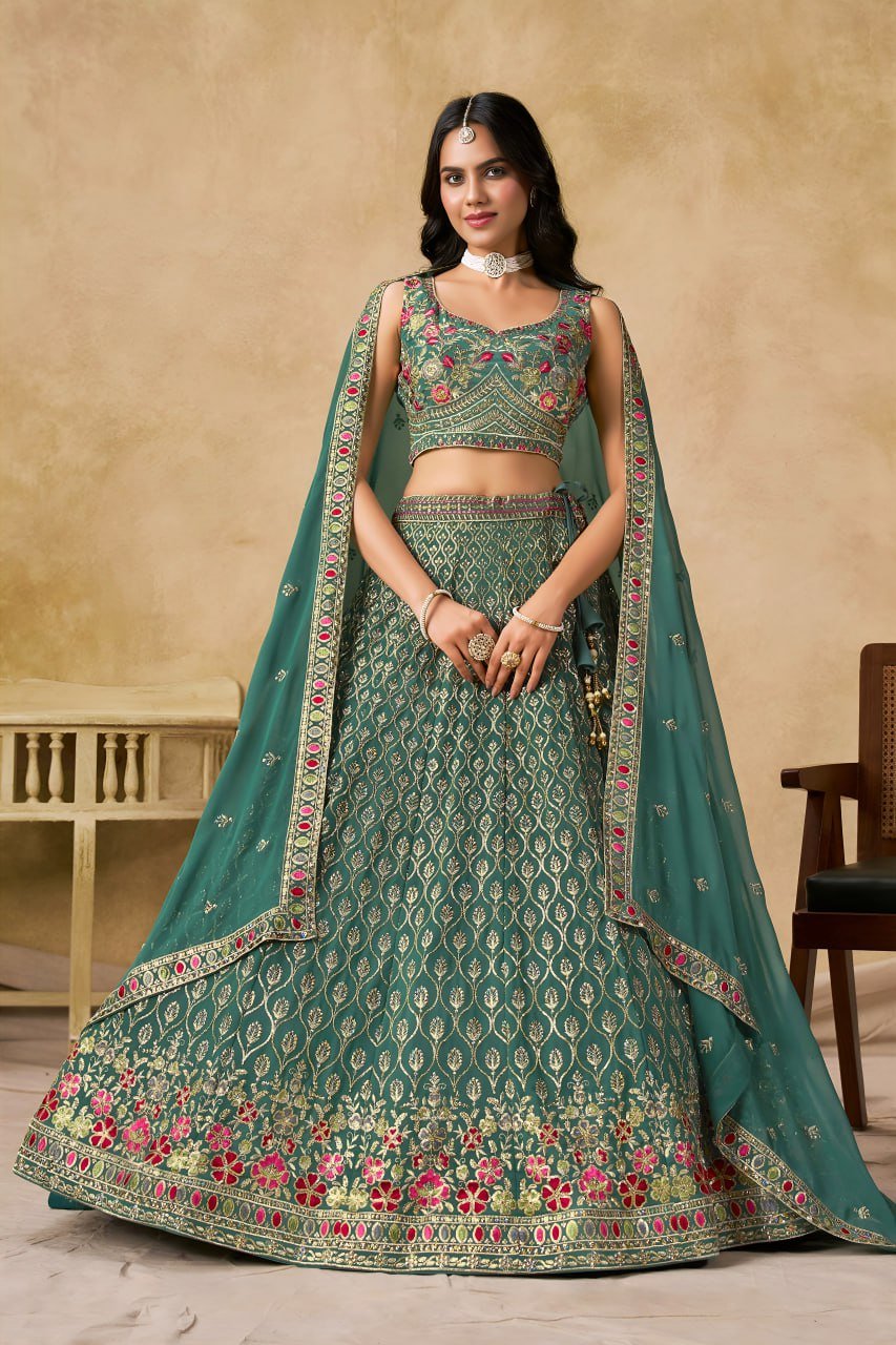 Teal Blue Wedding Lehenga Set