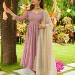 Light Pink & Sky Blue Faux Georgette Embroidered Suit Set
