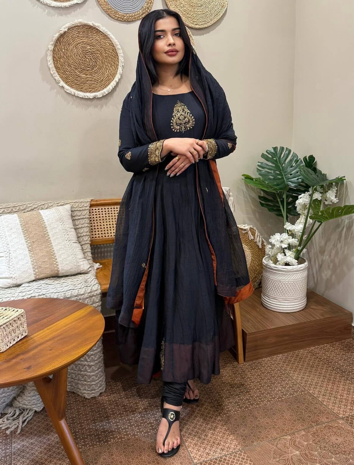 Black Heavy Faux Georgette Anarkali Set with Embroidery & Sequin Work